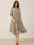 100% Linen V-Neck Double-Layer Mini Dress JAYDA