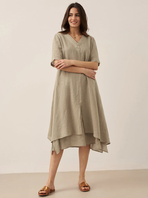 100% Linen V-Neck Double-Layer Mini Dress JAYDA
