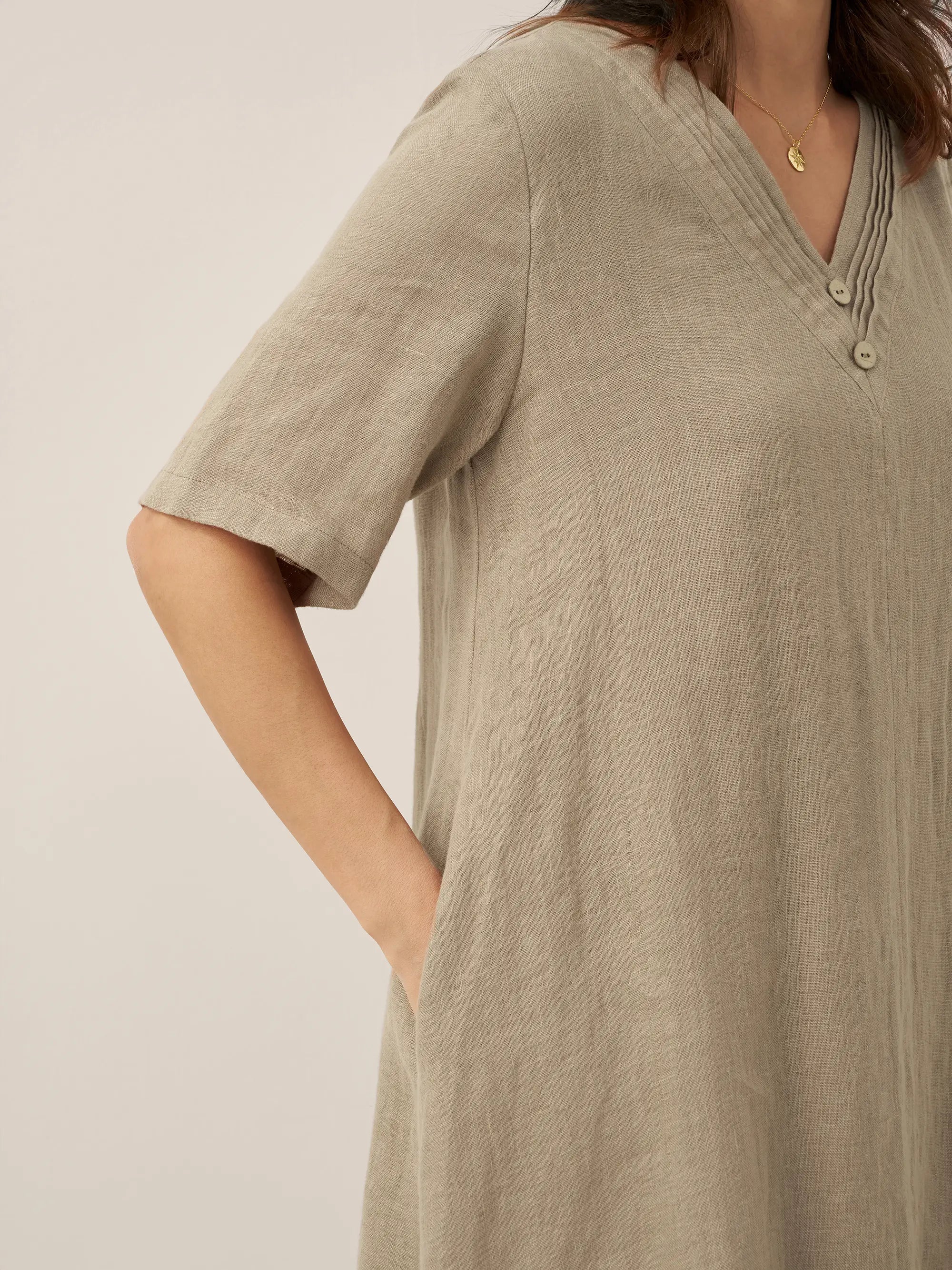 100% Linen V-Neck Double-Layer Mini Dress JAYDA