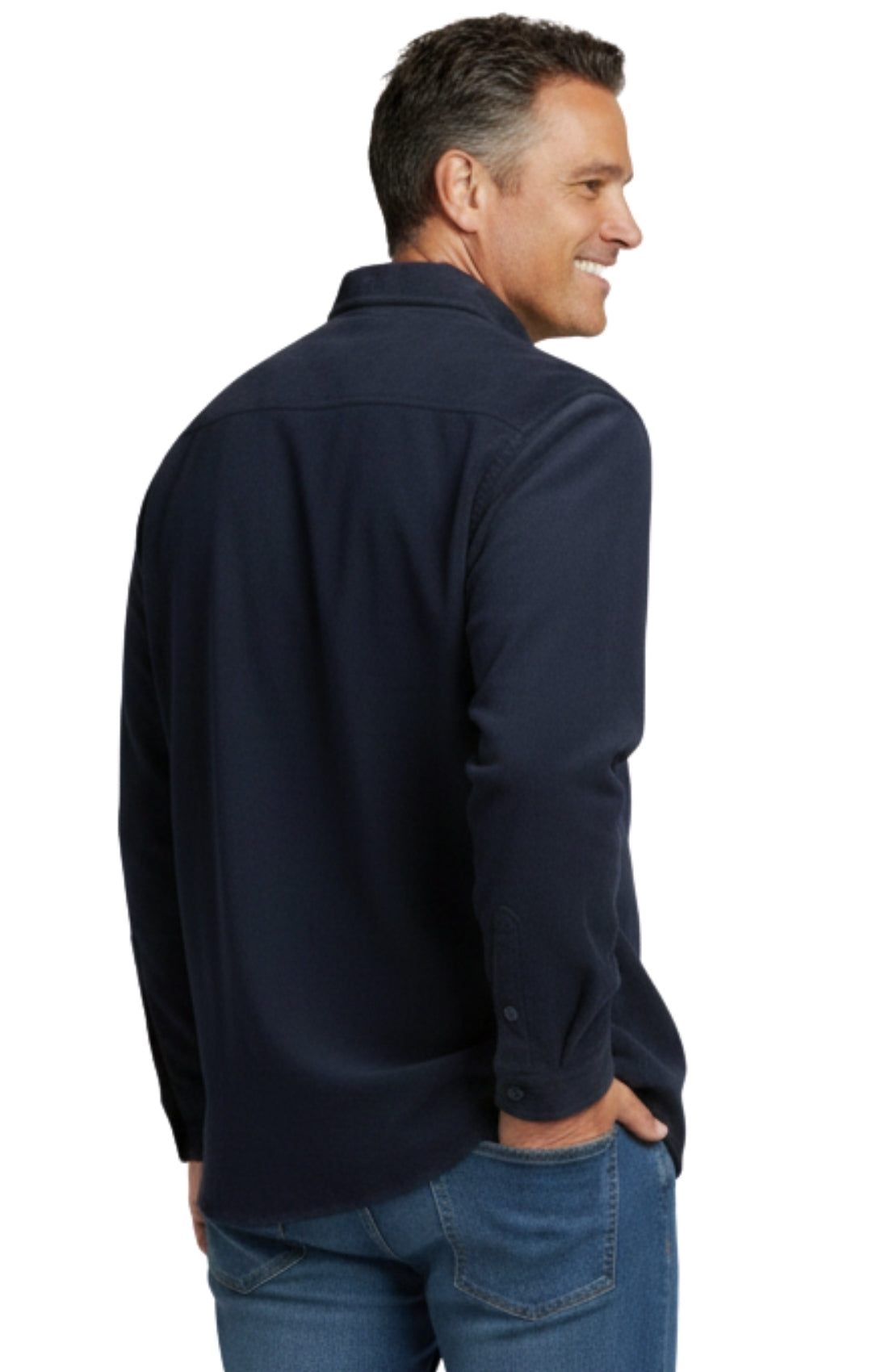 Men's Heathered Fleece Overshirt with Chest Pockets and Tortoise-shell patterned Buttons