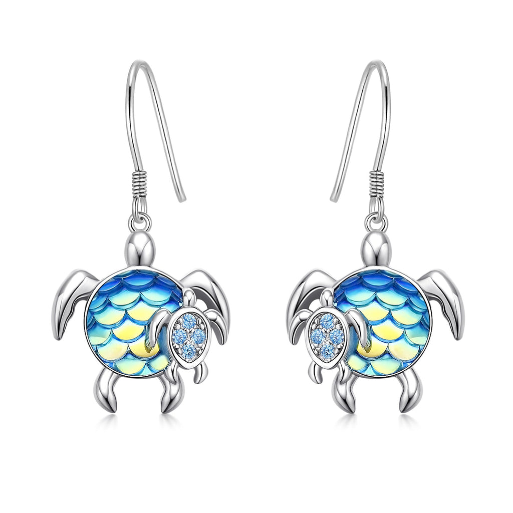Turtle Earrings Sterling Silver Mom and Baby Dangle Mother and Daughter Tortoise