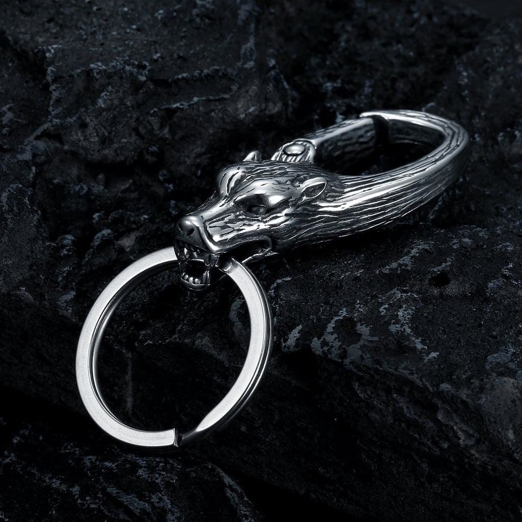European And American Fashion Wolf Head Stainless Steel Keychain