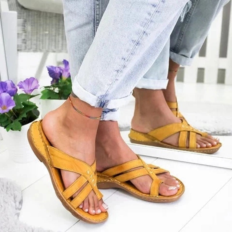 Retro Women's Wedge Heel European And American Casual Plus Size Shoes Solid Color Sandals