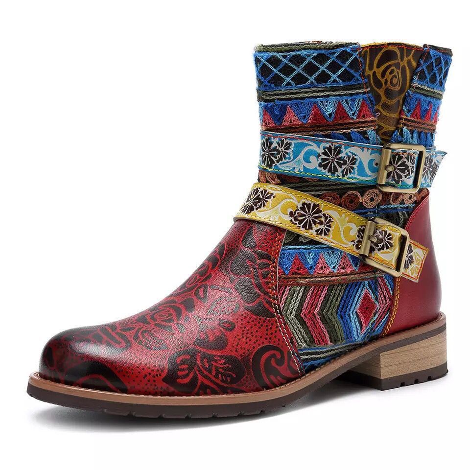 Belt buckle Martin boots women round toe mid-tube boots
