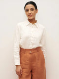 100% Linen Button-Front Shirt with Extended Hem JOVAN