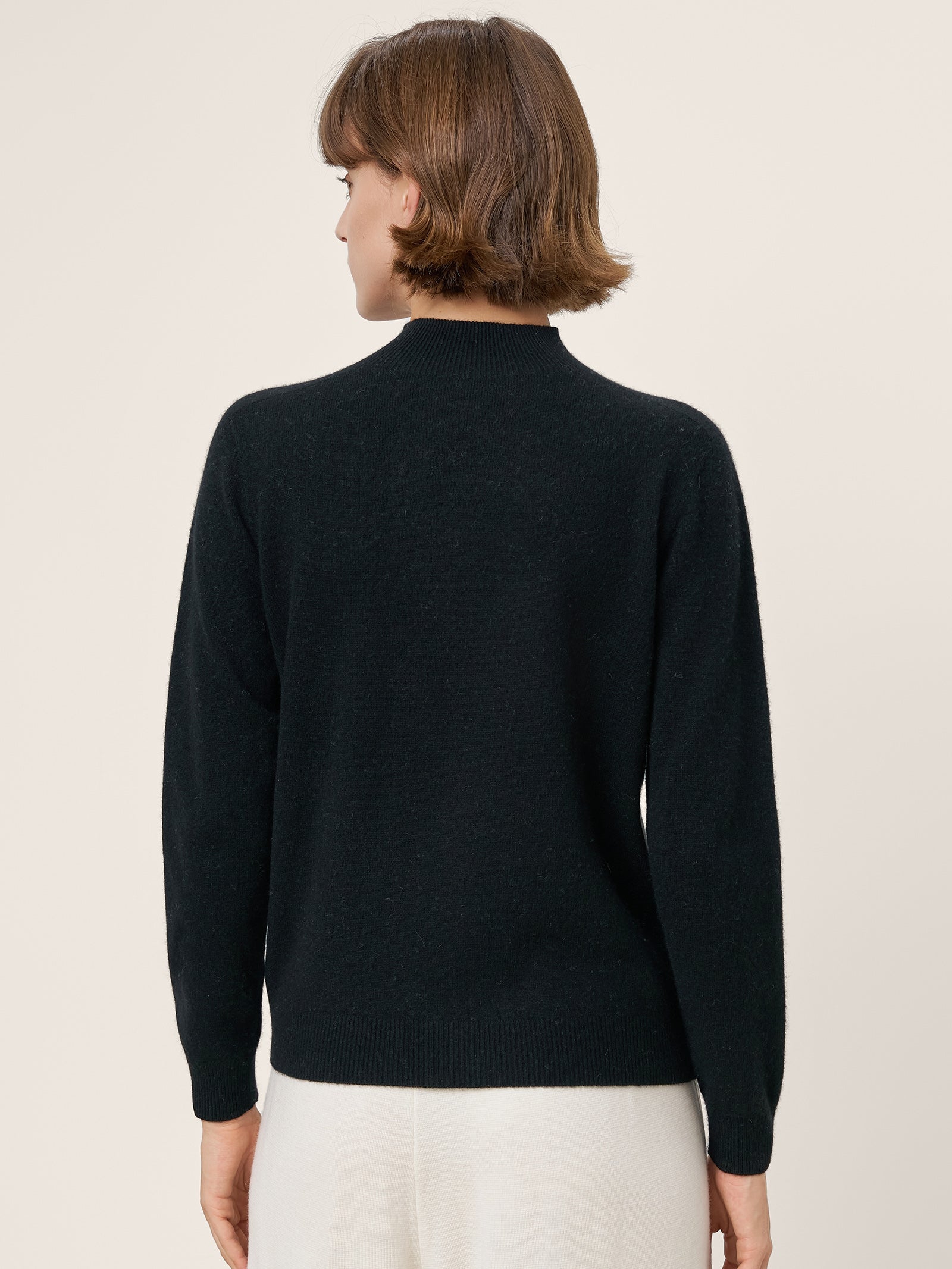 Premium Cashmere Blend Hand-Finished Seamless Mock Neck Ribbed Sweater RHEA