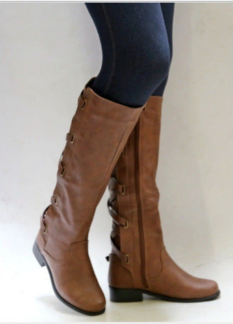 Lace-up Boots Round Toe Low Heel Rider Boots