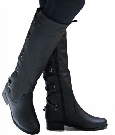 Lace-up Boots Round Toe Low Heel Rider Boots