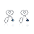 Sterling Silver Nurse Stethoscope with Blue Crystal Stud Earrings Jewelry Studs
