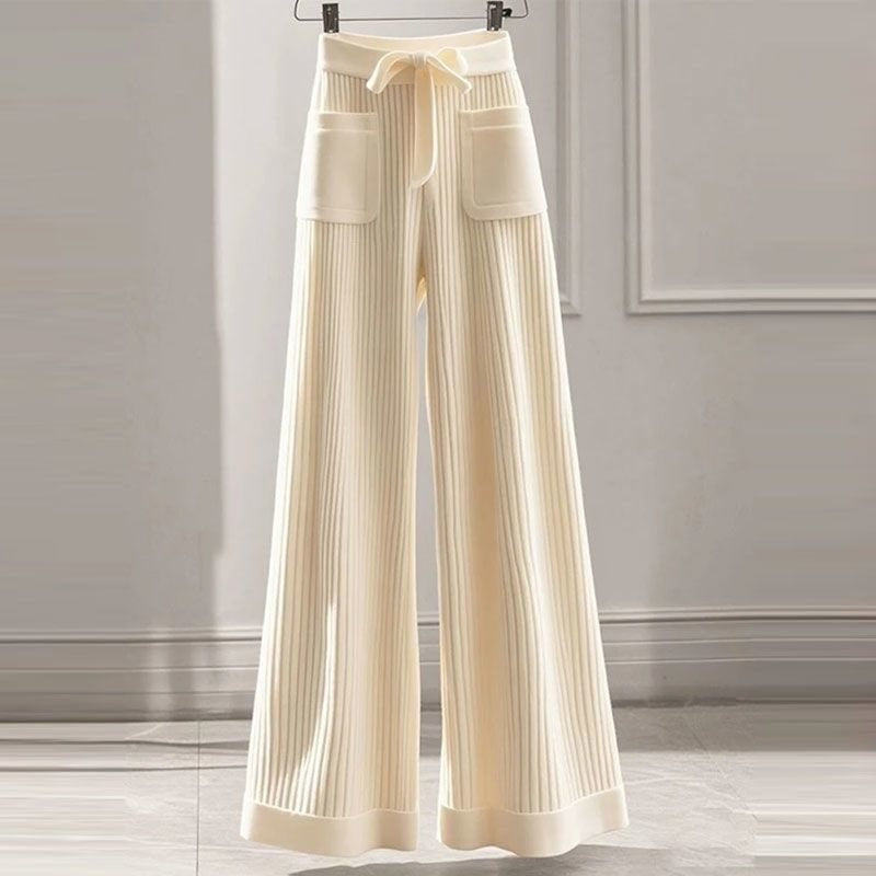 Women's Elegant, Soft And Versatile Knitted Top With Casual Straight-leg Pants