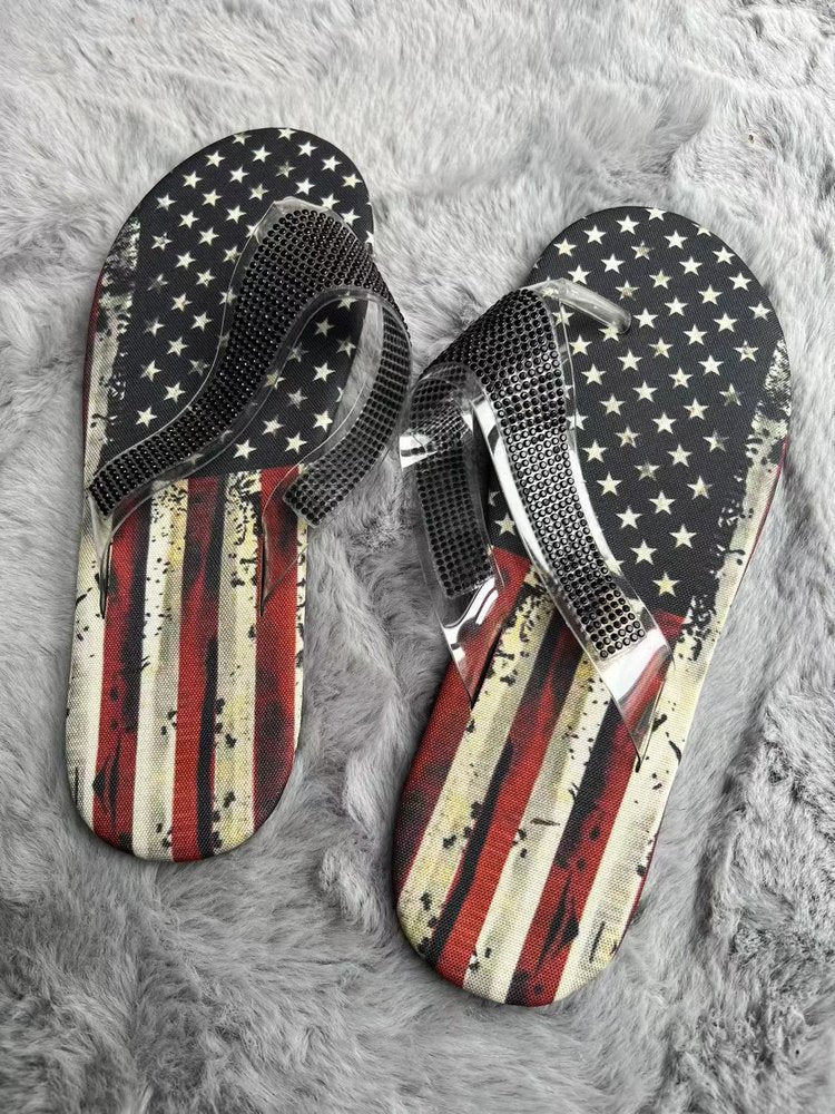 Plus Size Rhinestone Platform Outer Wedge Beach Flip-Flops