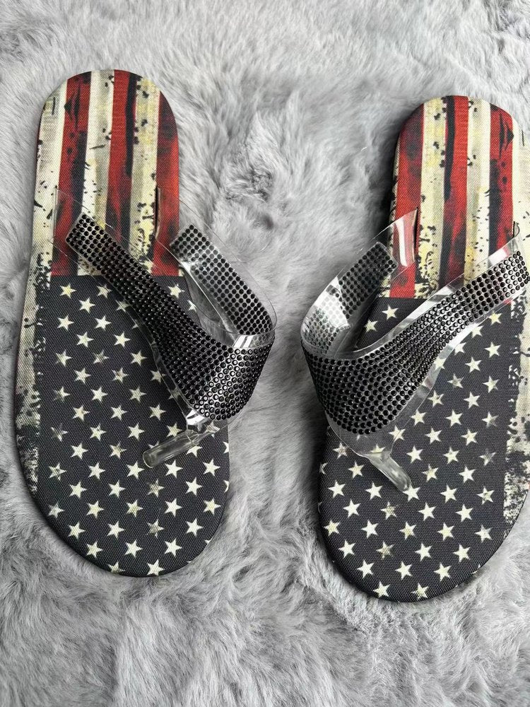 Plus Size Rhinestone Platform Outer Wedge Beach Flip-Flops