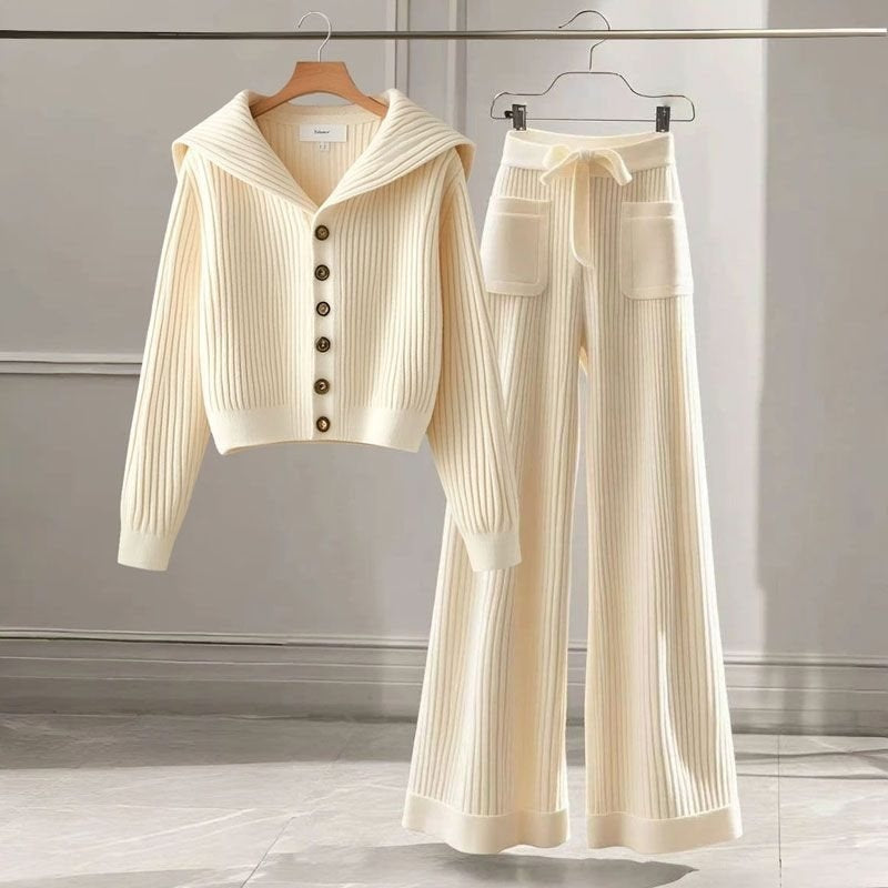 Women's Elegant, Soft And Versatile Knitted Top With Casual Straight-leg Pants