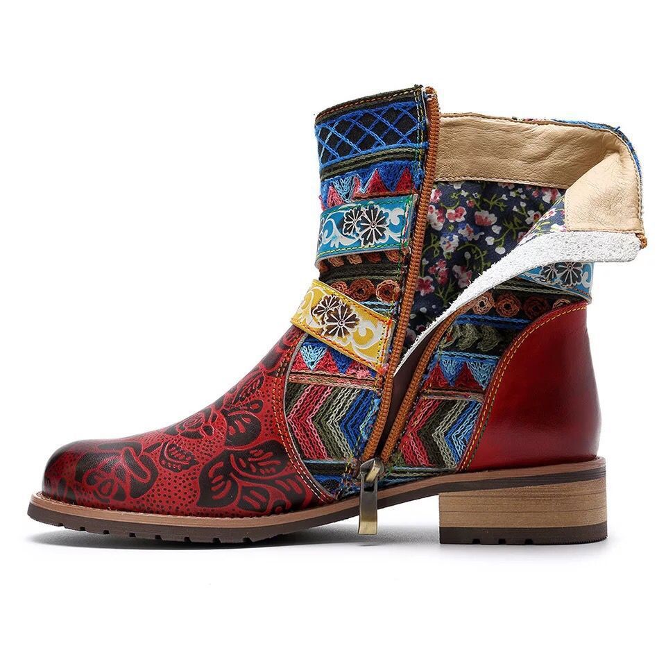 Belt buckle Martin boots women round toe mid-tube boots