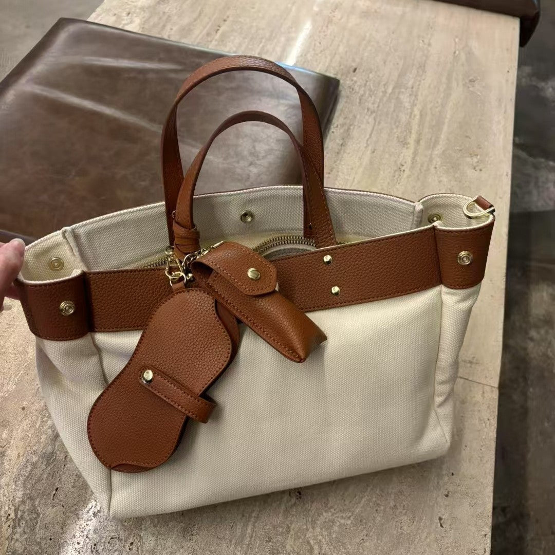 Textured Cowhide High Canvas Loose Crossbody Bag