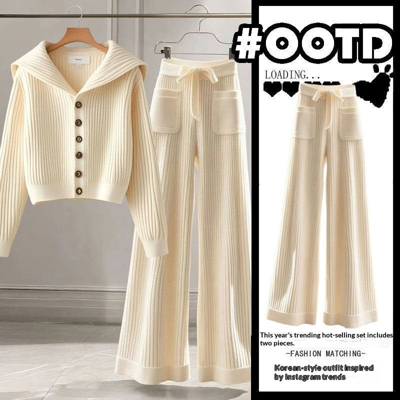 Women's Elegant, Soft And Versatile Knitted Top With Casual Straight-leg Pants