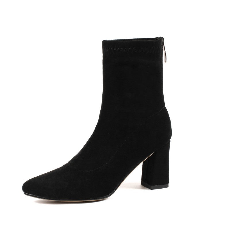 Women's Ankle Winter High-heeled Mid-tube Pointed Toe Thick-heeled Martin Boots