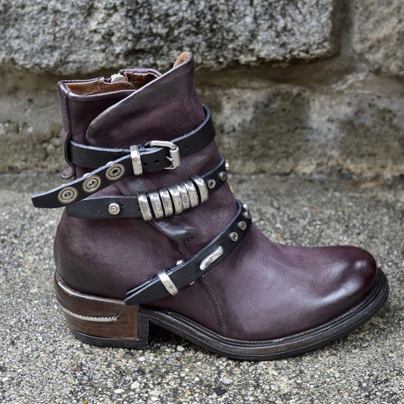 Low-heeled wedge heel round toe short-leg lace-up casual women's boots