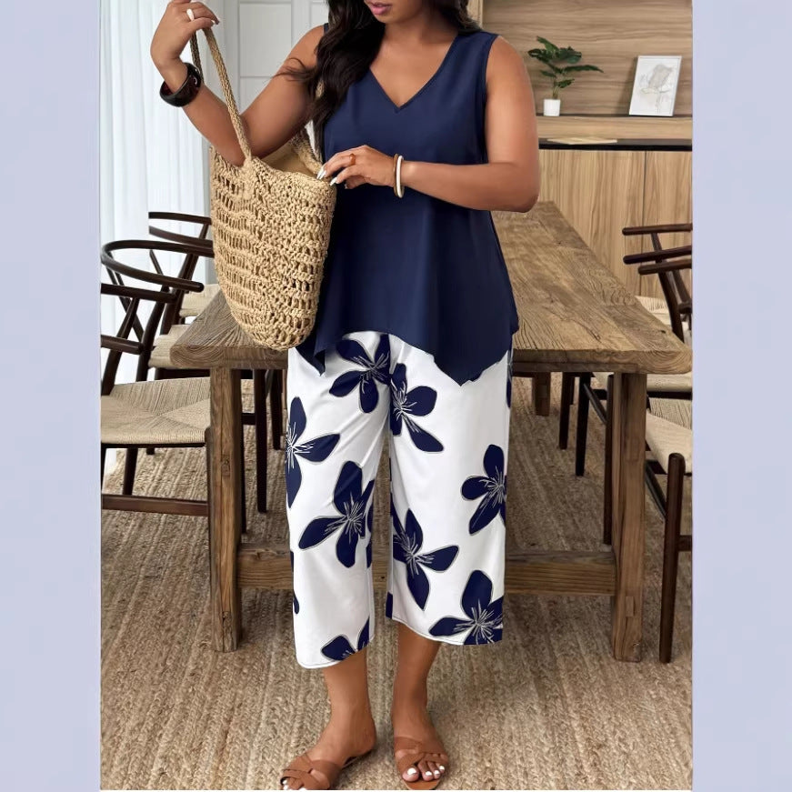 Women's Casual Elegant Printed Cropped Pants Set
