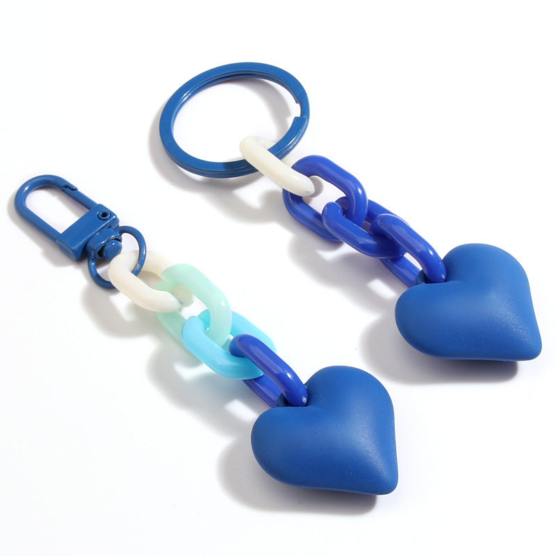 Black Blue Chain Love Heart Xiaohongshu Car Key Ring Hanging Ornaments