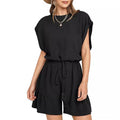 Cotton And Linen Jumpsuit Loose Waist Short Sleeve Women