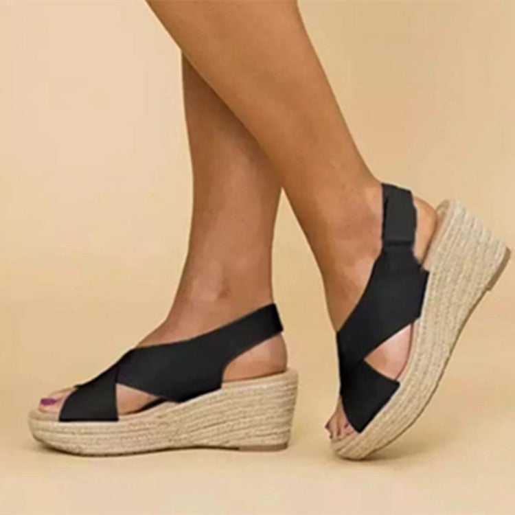 European And American Large Size Wedge Heel Women's Summer New Hemp Rope Platform Sandals And Slippers