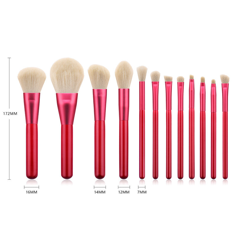 12-Piece Ruby Red Makeup Brush Set