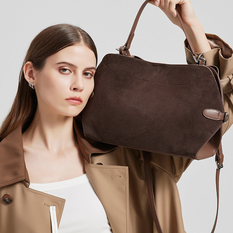 Genuine Deer Suede Brushed Leather Crossbody Bag Versatile