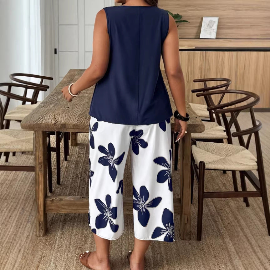 Women's Casual Elegant Printed Cropped Pants Set