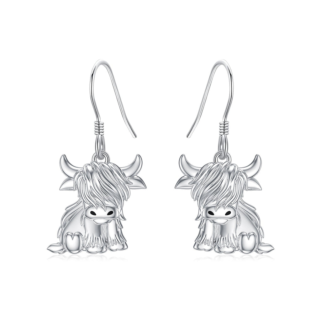Highland Cow Earrings for Women 925 Sterling Silver Cow Dangle Drop Earrings