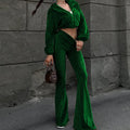 Women's Autumn New Casual Velvet High-Waist Top And Flared Pants Two-Piece Set