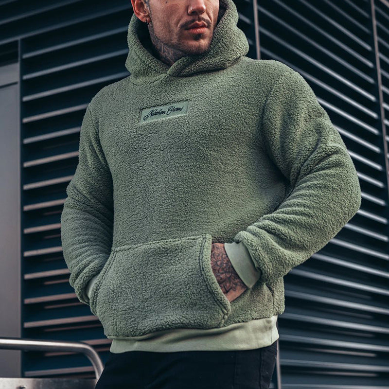 Men's Plush Hoodies Sweatshirt With Big Pocket Fashion Long-sleeved Pullover Hooded Top Solid Clothing