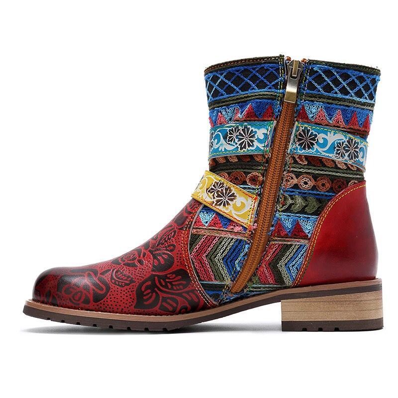 Belt buckle Martin boots women round toe mid-tube boots