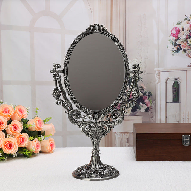Rustic Double-Sided Makeup Mirror for Desktop Use