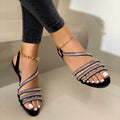 Low Top Round Toe Solid Color Empty Fish Mouth Flat Breathable Rhinestone Fashion Sandals