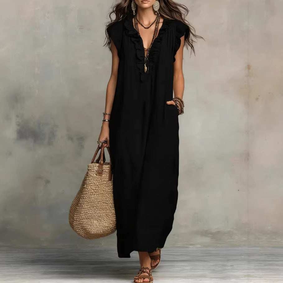 Women's Spring Summer Pocket Ruffle Elegant Dress