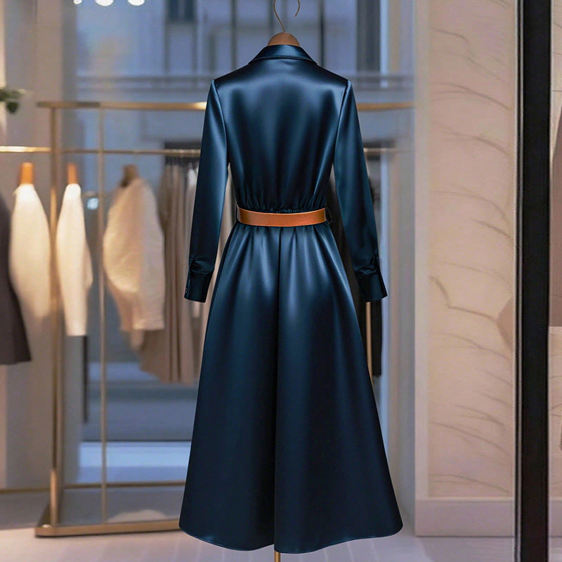 Temperament Long-sleeved Dress Autumn Solid Color A-line Skirt