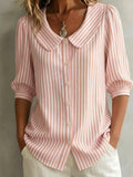 Mid-sleeve Striped V-neck Shirt Top T-shirt Womens Clothing