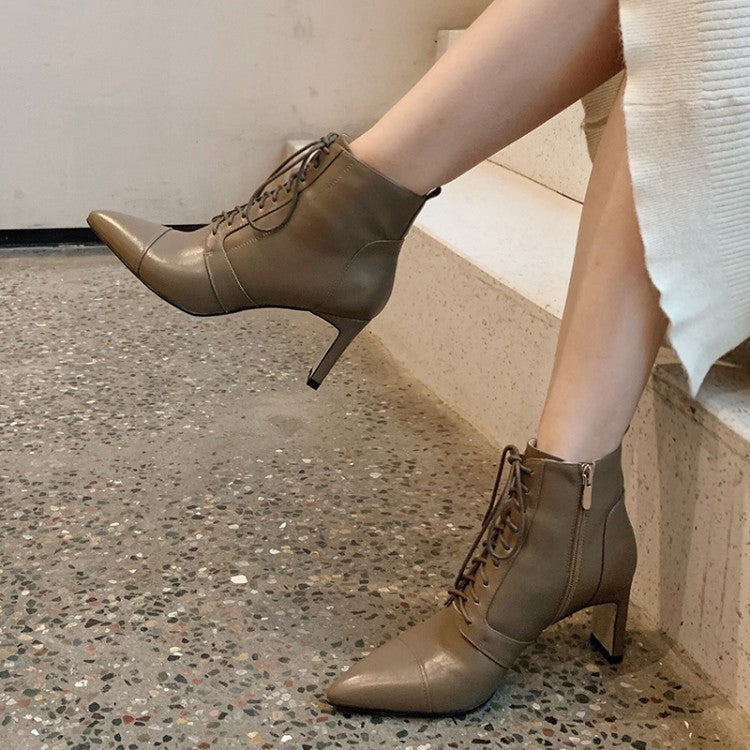 Lace-up Handsome High-heeled Martin Short Boots