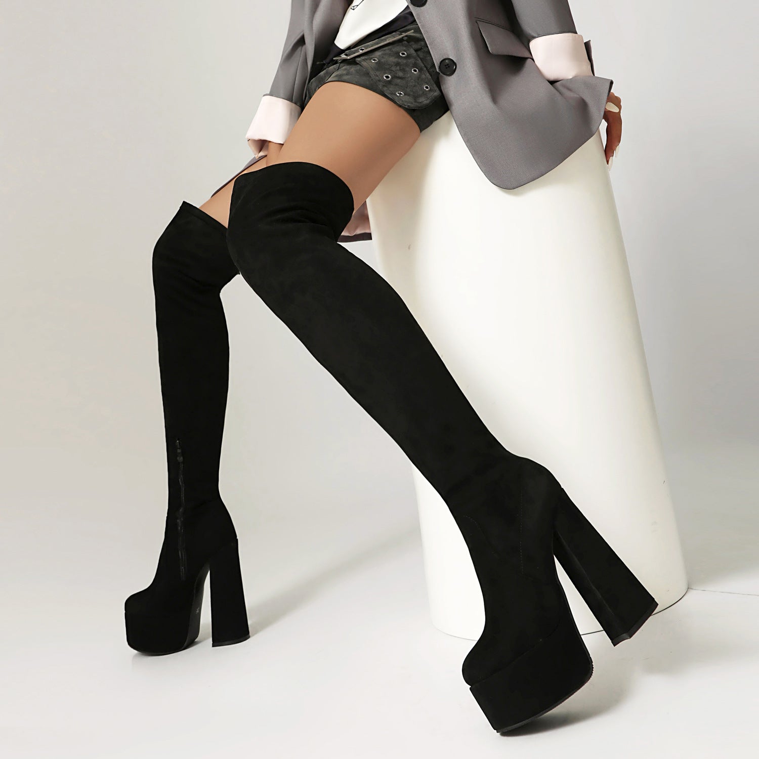 High-heeled Pointed-toe Waterproof Platform Boots With Chunky Heels