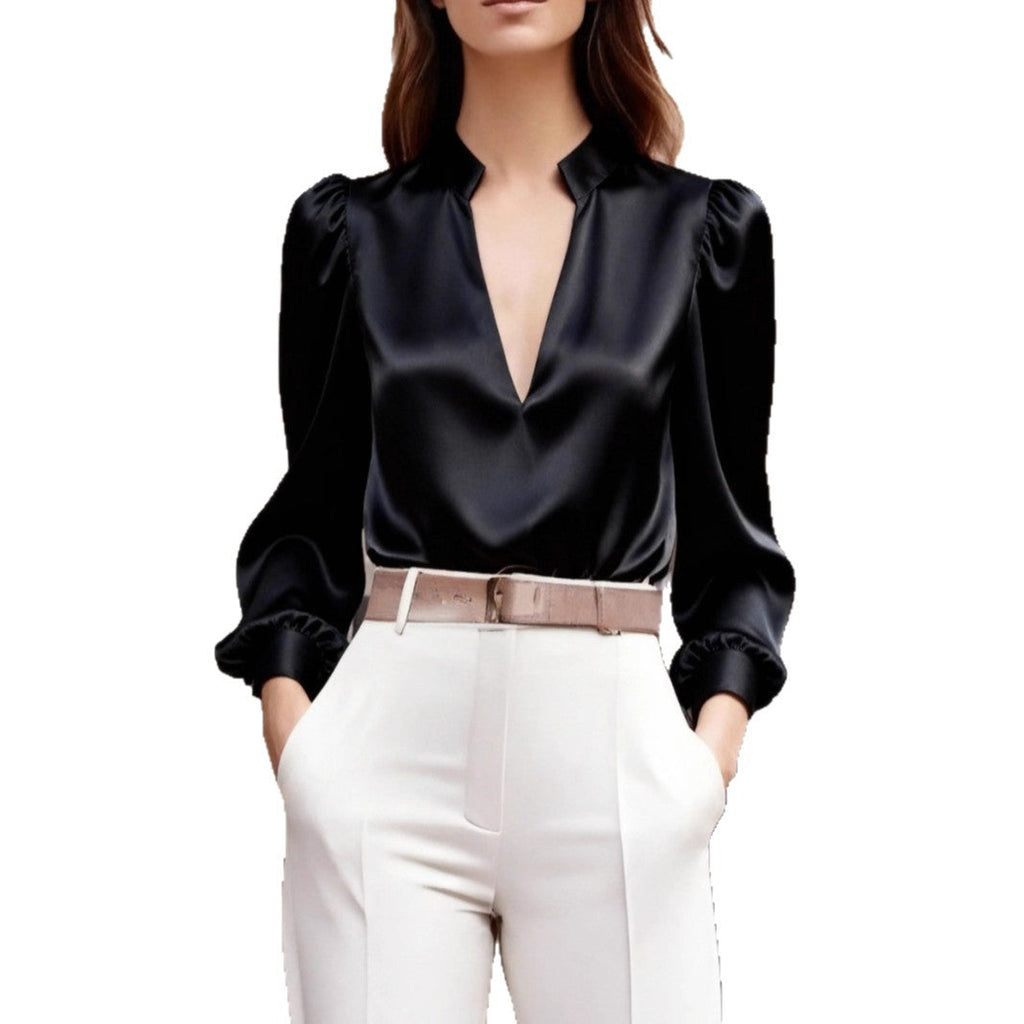 Satin Long Sleeve Slim-fit Professional Style Design Women's Top