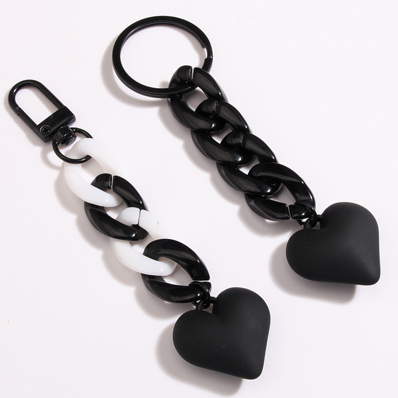 Black Blue Chain Love Heart Xiaohongshu Car Key Ring Hanging Ornaments