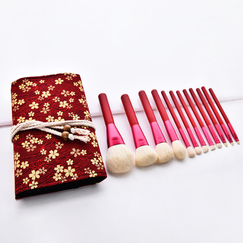12-Piece Ruby Red Makeup Brush Set