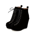 High-heeled Sponge Cake Was Thin Suede Lace-up Martin Boots Women