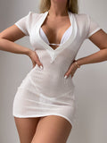 Sunscreen Women's High-Stretch Deep V-Neck Sexy Slimming Sheath Dress