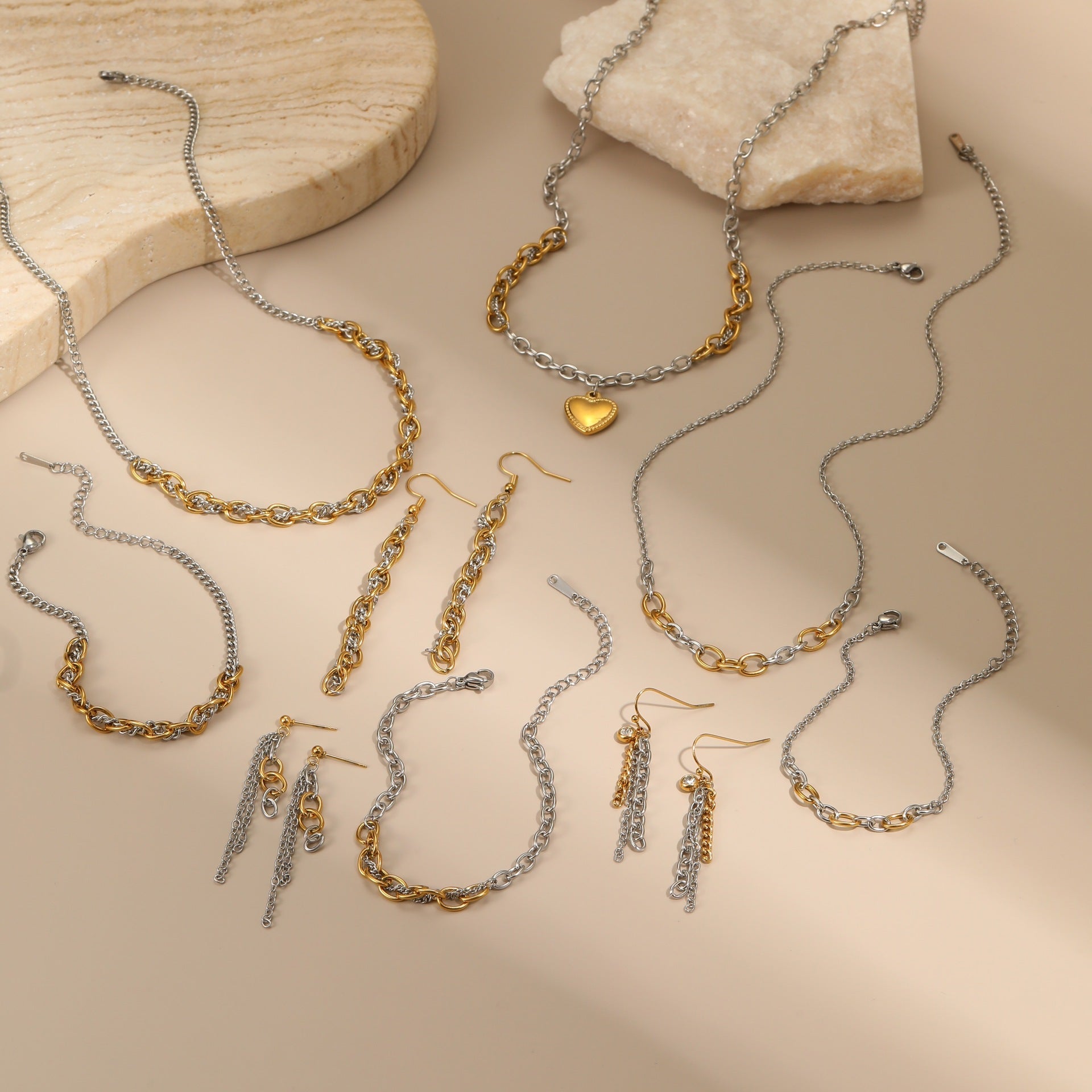Autumn And Winter New Style Necklaces Gold And Silver Color Matching Earrings Jewelry