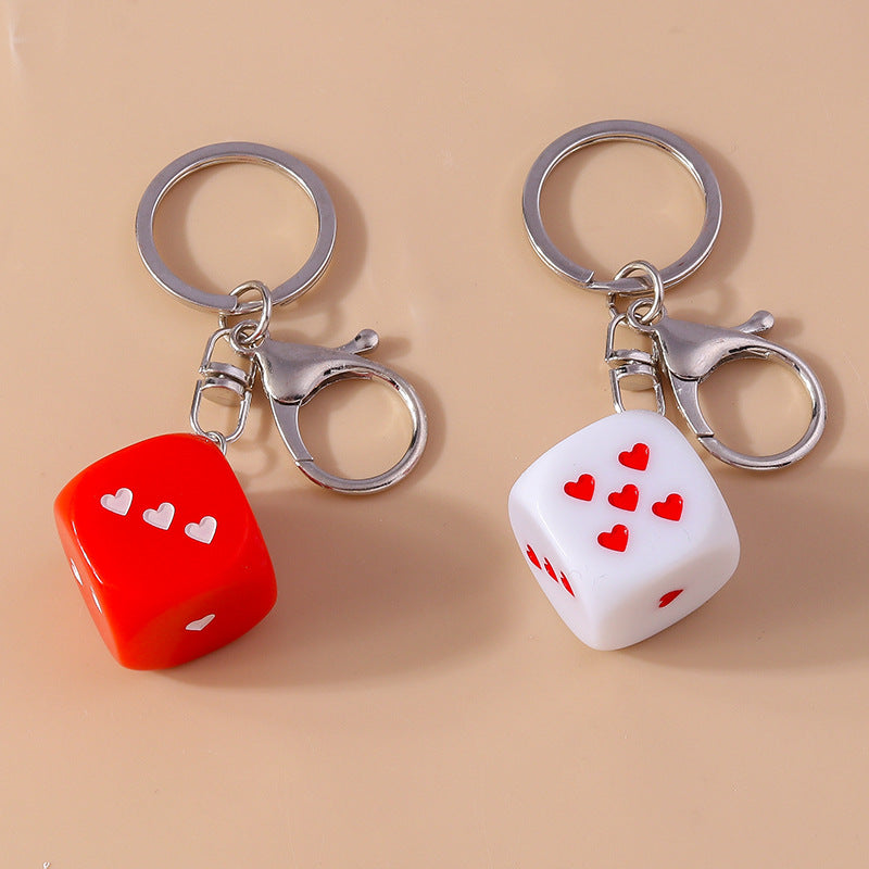 Love Dice Keychain Creative Design Oil Dripping Alloy Handmade Pendant Accessories