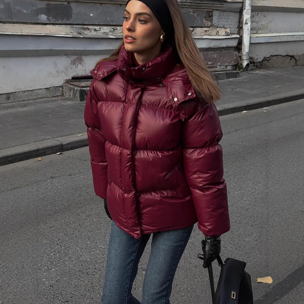 Women's Clothing Graceful Stand Collar Hooded Cotton Jacket
