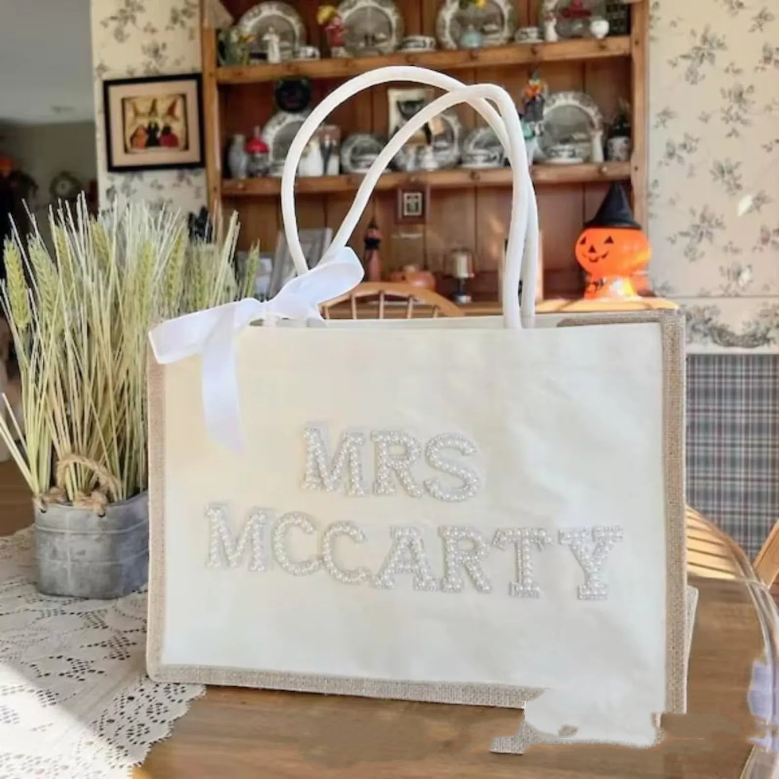 Custom Cute Tote Bag With Pearl Accessories