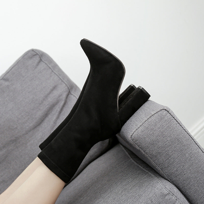 Nightclub Thick-heeled High-heeled Women's Boots Pointed Toe